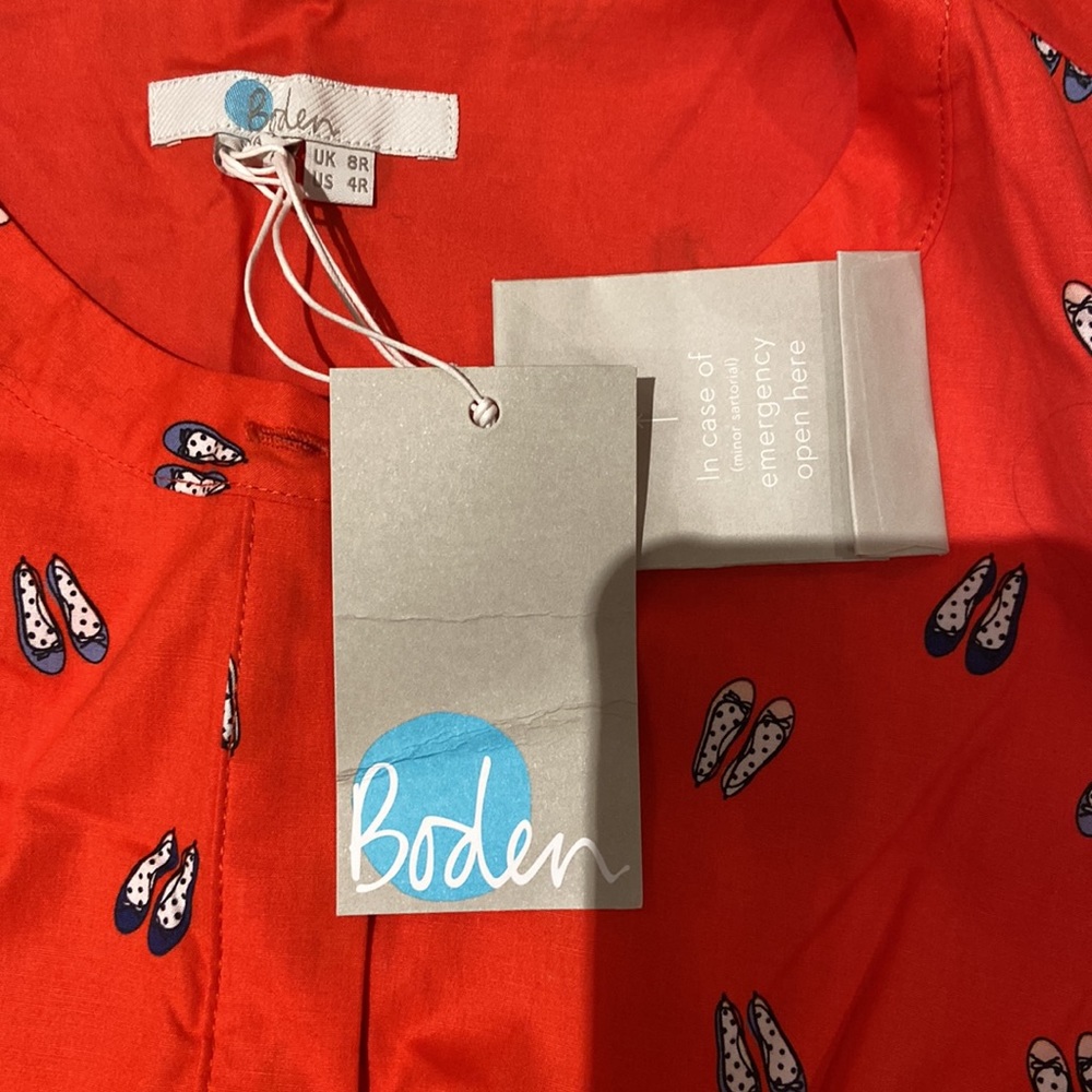 Boden Leila Red Shirt Dress Ballet Slipper Shoe Print Red - Picture 2 of 7